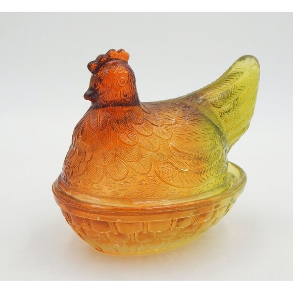 Unmarked Other - Glass Hen On Nest Ombre Amber Yellow 6 Inch Covered Candy Dish Vintage